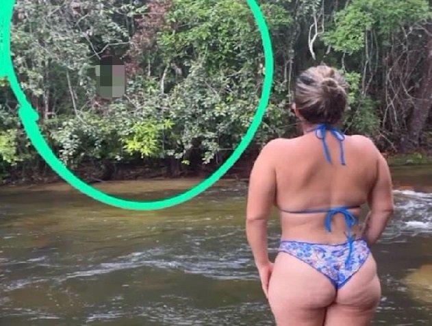 Maníaco é flagrado se masturbando enquanto espia mulheres em cachoeira; vídeo