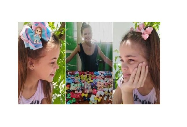 Menina de MT vende laços para comprar material escolar