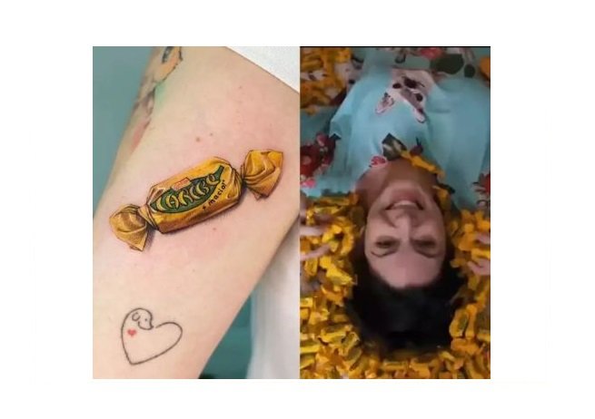 Mulher tatua bombom no braço e ganha 10kg de chocolate