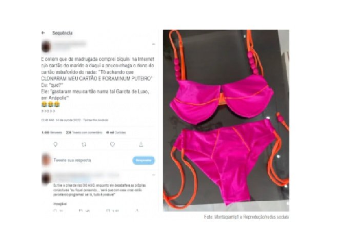 Mulher compra biquíni pela internet e marido acha que cartão foi clonado e usado em casa de prostituição