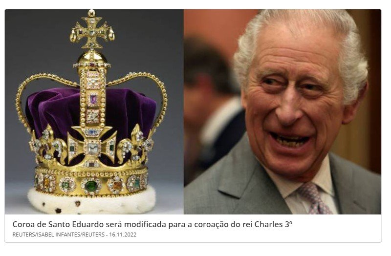 Coroa histórica repleta de pedras preciosas será modificada para coroação do rei Charles 3º