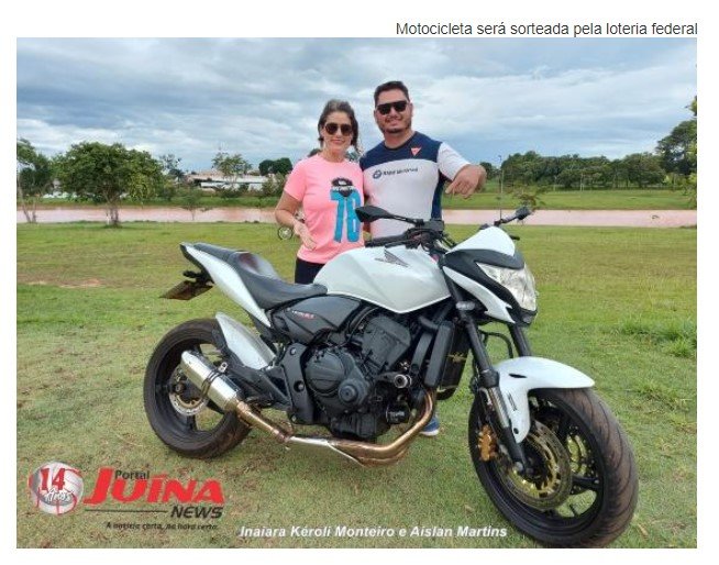 Casal de motociclistas de Juína fará sorteio de moto Hornet 600c, cada número custa 0,65 centavos