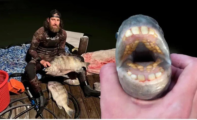 Peixe com dentes humanos e maior peso, pescador bate recorde mundial