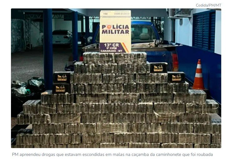 Policial potigar é preso com mais de 540kg de drogas no interior do Mato Grosso.