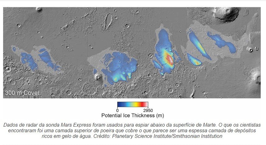 Satélite detecta água congelada em Marte suficiente para cobrir o planeta com um oceano
