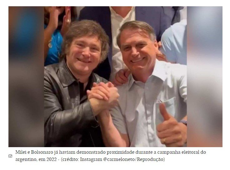 Milei compartilha publicação que mostra Bolsonaro e chama Lula de 'pró-Hamas'
