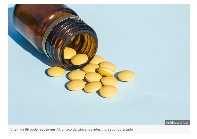 Esta vitamina diminui o risco de câncer de intestino; saiba qual
