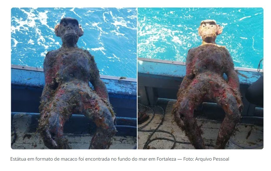 Pescadores encontram estátua de macaco no fundo do mar em Fortaleza