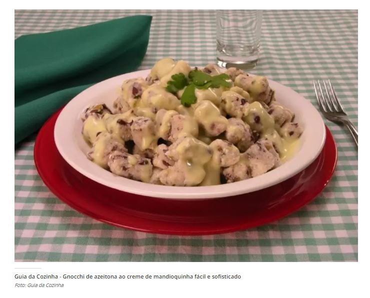 Gnocchi de azeitona ao creme de mandioquinha fácil e sofisticado