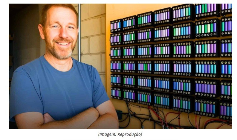 Homem produz energia caseira com mil baterias recicladas