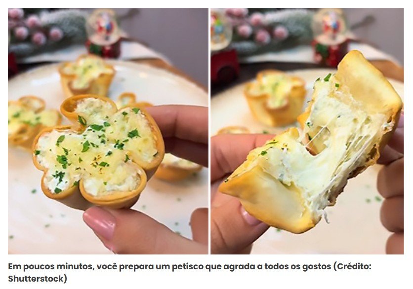 Já encontrei o petisco que vou servir no Natal: essa cestinha com massa de pastel é prática e perfeita para saciar a fome até a hora da ceia