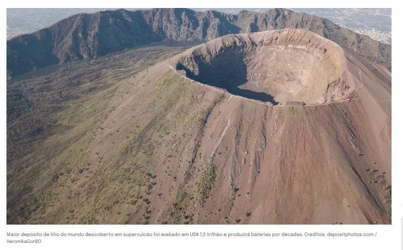 Maior depósito de lítio do mundo descoberto em supervulcão foi avaliado em US$ 1,5 trilhão e produzirá baterias por décadas