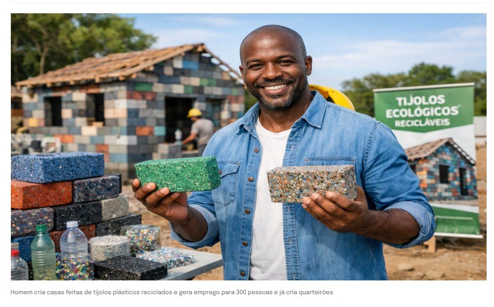 Homem cria casas feitas de tijolos plásticos reciclados e gera emprego para 300 pessoas e já cria quarteirões