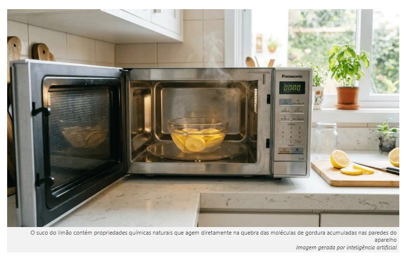Qual a finalidade de aplicar suco de limão e vapor dentro do micro-ondas e como fazê-lo