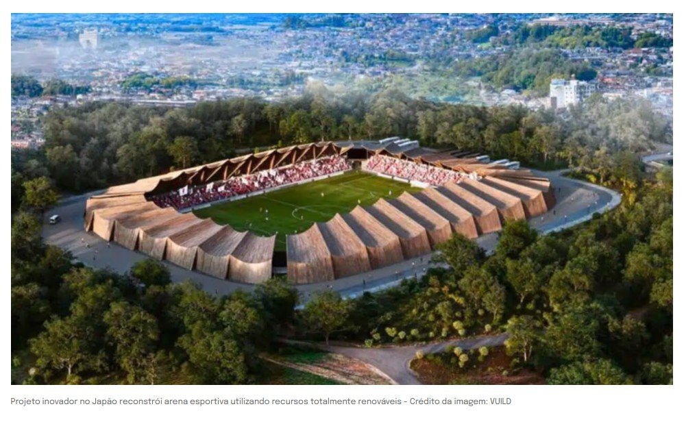 Enquanto estádios modernos dependem de concreto e aço, Japão terá arena construída por torcedores com madeira reciclada e água da chuva