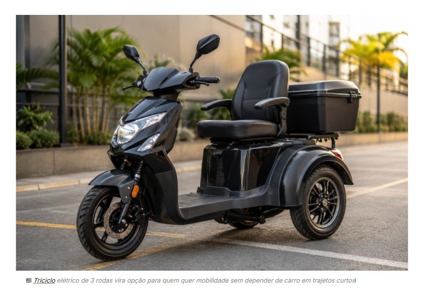 Triciclo elétrico de 3 rodas com motor de 1000 W chama atenção por dispensar pedal e mirar uso urbano