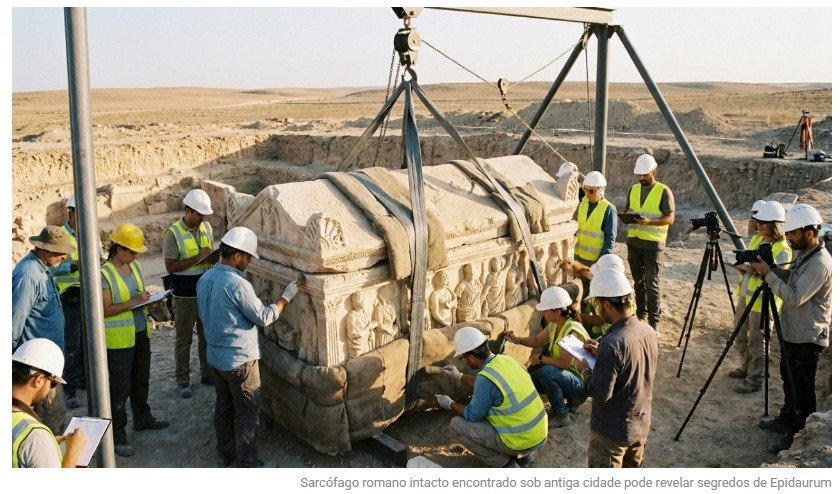 Sarcófago romano de 5 toneladas é encontrado intacto após permanecer selado por mais de 1.500 anos sob uma antiga cidade