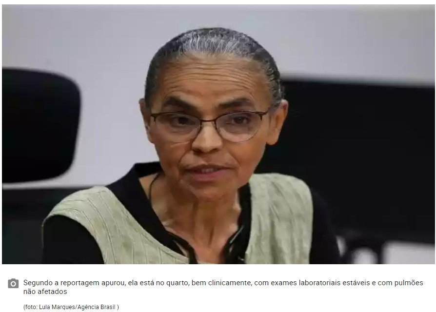 Ministra Marina Silva é internada com COVID e sinusite
