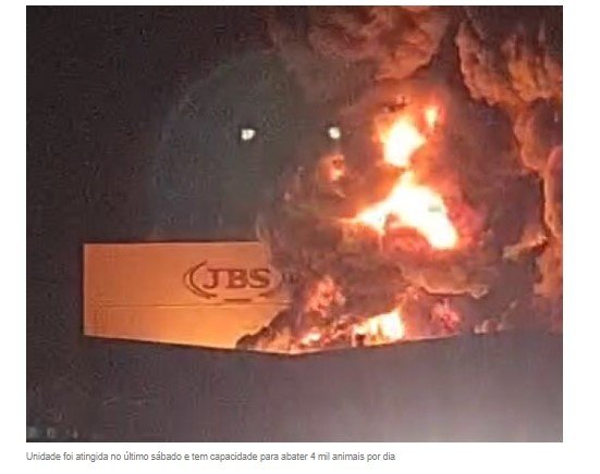 Acrimat diz que incêndio na JBS pode afetar escala de abates e pede retomada de três unidades paralisadas