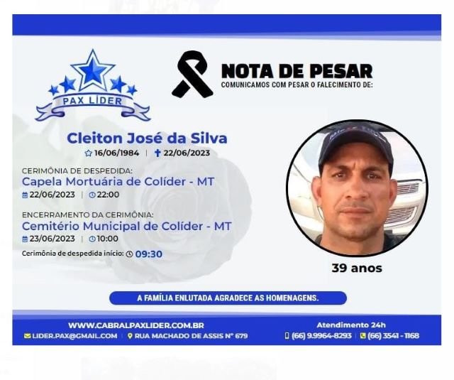 Corpo de borracheiro de Colíder está sendo velado e será sepultado amanhã (23).