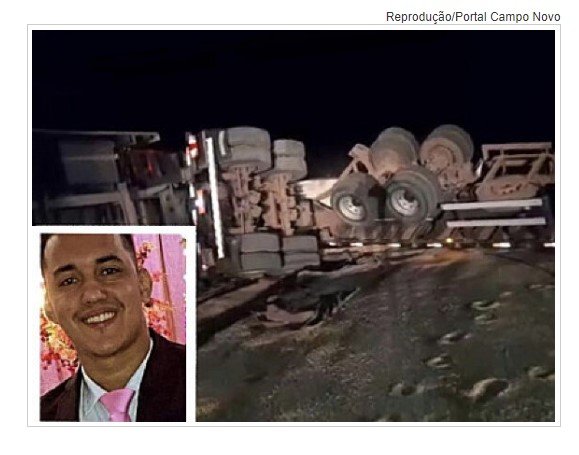 Jovem de 24 anos morre depois de capotar carreta carregada de grãos em rodovia