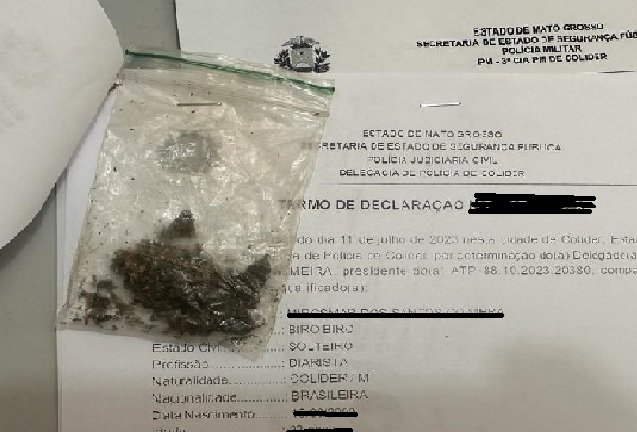 PJC de Colíder prende homem com droga próximo do terminal rodoviário da cidade.