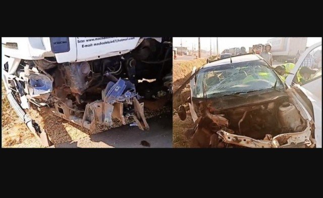 Acidente entre carro e caminhão deixa mulher em estado grave em Sinop
