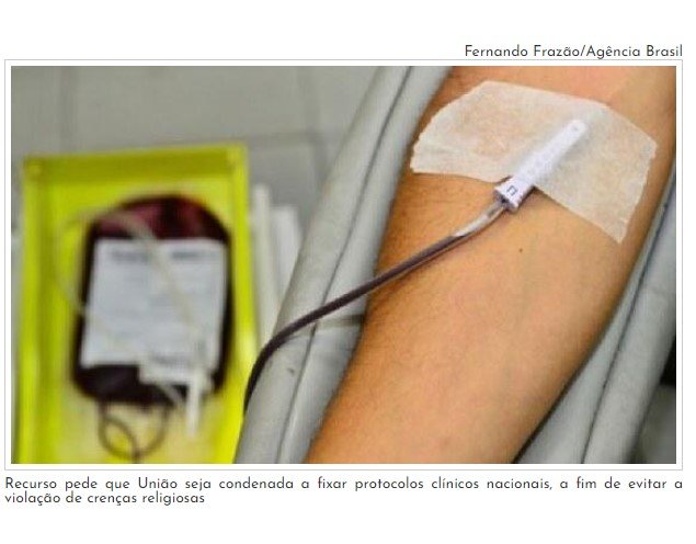 MPF pede revisão de políticas para tratamentos com transfusão de sangue