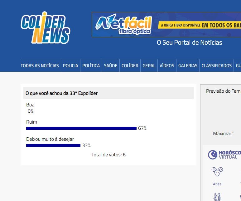 Site Colidernews quer saber, qual avaliação que você faz da 33ª Expolíder?
