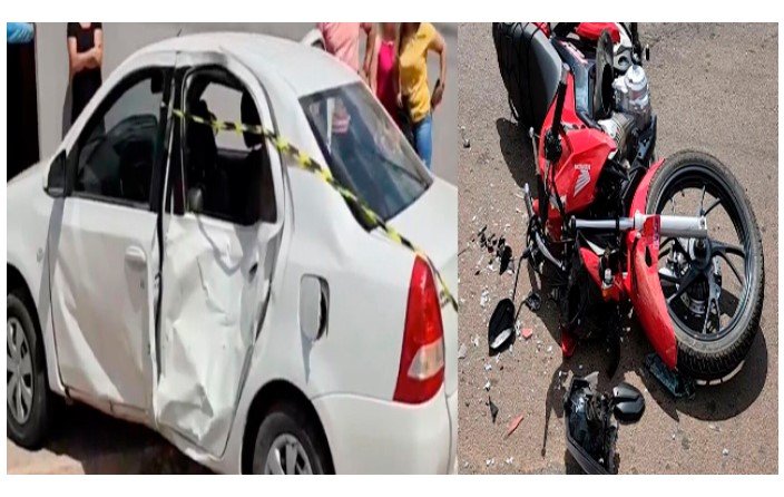 Motociclista vai parar dentro de carro após grave acidente