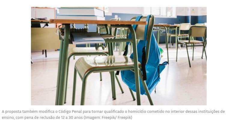 Projeto do Poder Executivo torna crime hediondo ataque a escolas
