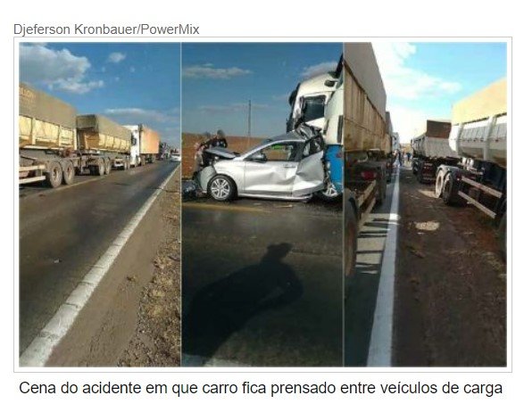 Carro fica prensado entre carretas na BR-163 e motorista sai ilesa