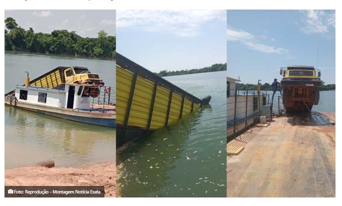 Caminhão boiadeiro cai de balsa no rio Teles Pires em Carlinda