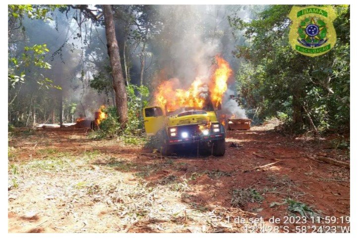 Fiscais flagram exploração ilegal de madeira em terra indígena no interior de MT
