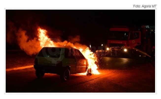 Mãe e filha pulam de carro às pressas para escapar de carro incendiado em cidade de MT.