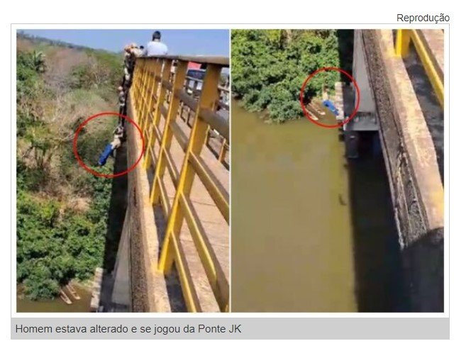 Bombeiros tentam salvar homem que se jogou, mas ele acaba caindo no Rio Cuiabá.