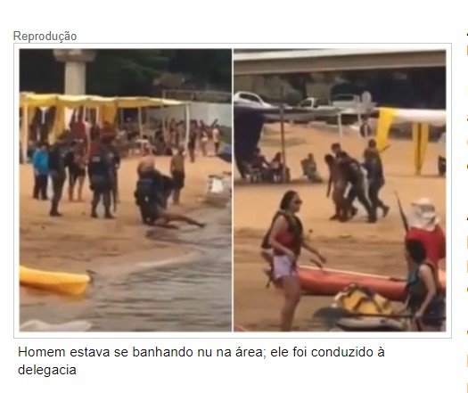 Homem é preso tomando banho nu em praia lotada em MT