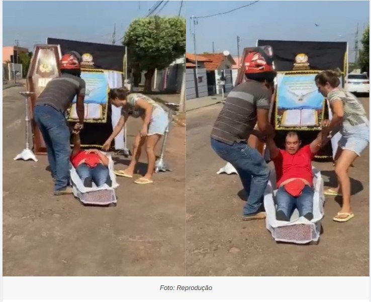 Homem simula seu próprio velório no meio rua em MT