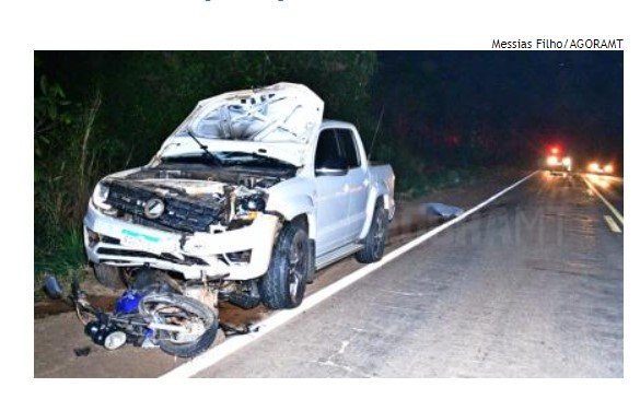 Acidente entre Amarok e motocicleta deixa dois mortos durante a noite em MT