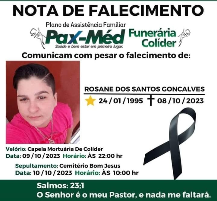 Será sepultada em Colíder o corpo de Rosane, que sofreu um acidente de carro na noite deste domingo na MT-320.