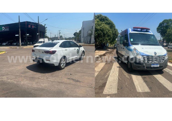 Ambulância do Hospital Regional de Colíder causa acidente no centro da cidade. (Fotos)