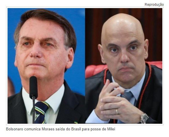 Bolsonaro comunica Moraes saída do Brasil para posse de Milei