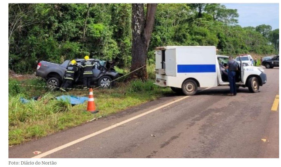 Caminhonete bate contra árvore em rodovia de MT e dois morrem na hora