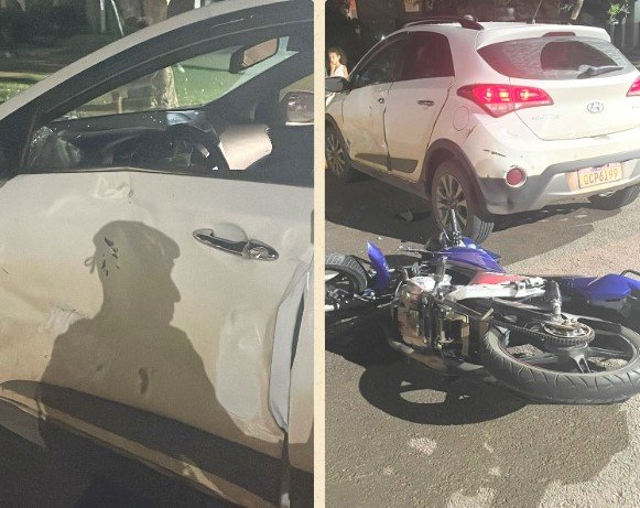 Grave acidente em Colíder envolvendo motociclista de menor e carro em avenida da área central da cidade. (Fotos)
