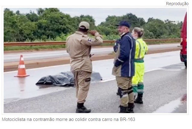 Motociclista na contramão morre ao colidir contra carro na BR-163