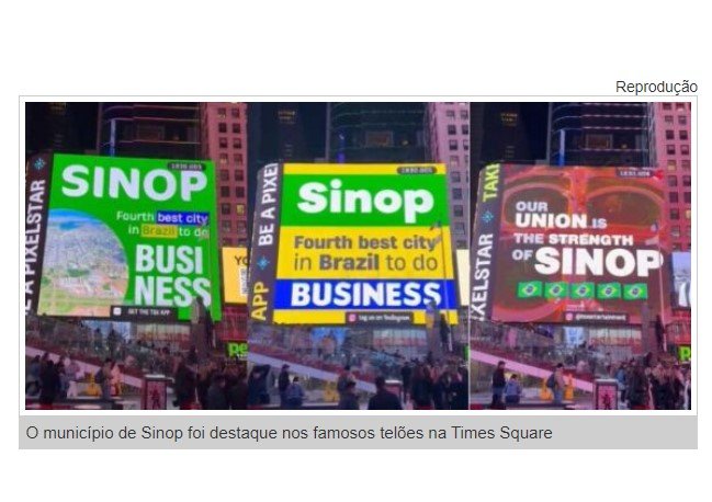 Sinop é destaque na Times Square, em NY