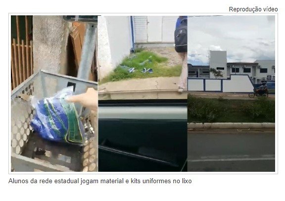 Vídeo mostra kits escolares jogados no lixo próximo à escola em Cuiabá; veja