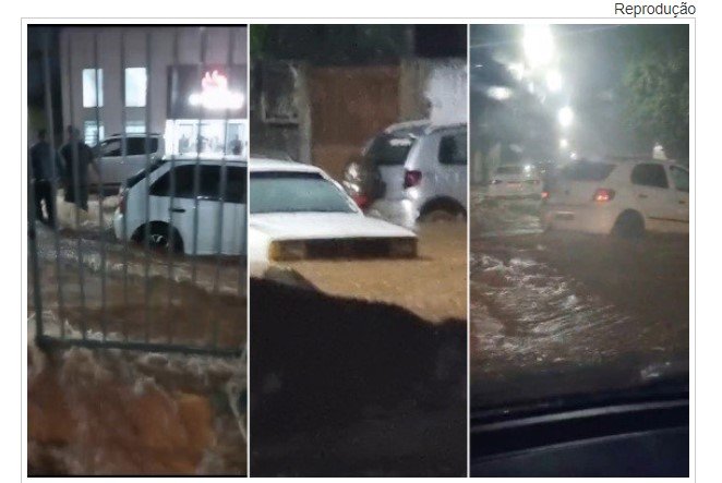 VÍDEOS: Tempestade 'transforma' ruas de Chapada em 'rio' e arrasta carros