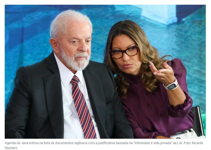 Governo Lula impôs sigilo de 100 anos à agenda de Janja e lista de militares de plantão no 8/1