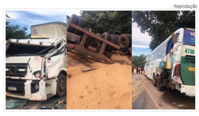 Acidente envolvendo dois caminhões e um ônibus de viagem deixa um morto